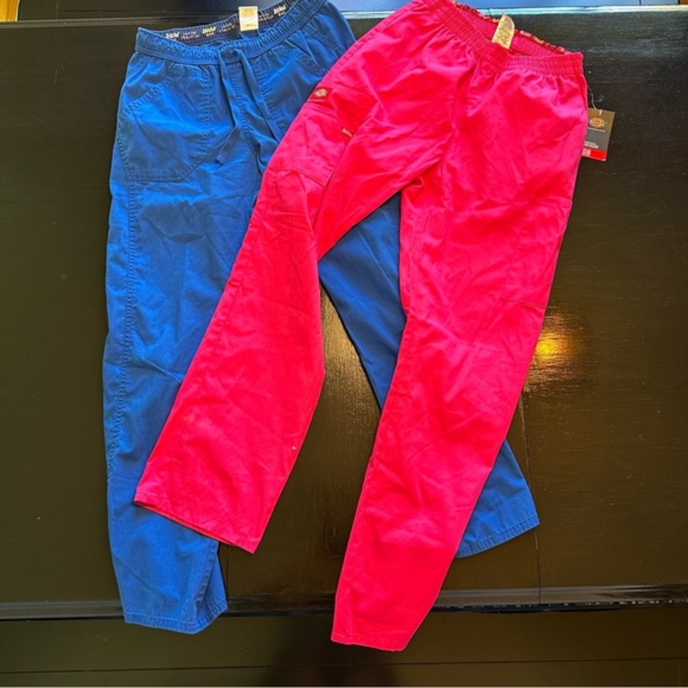 NWT Dickies Small Pink and Blue Bottom Scrubs Set of Two Elastic New Scrubs Gift